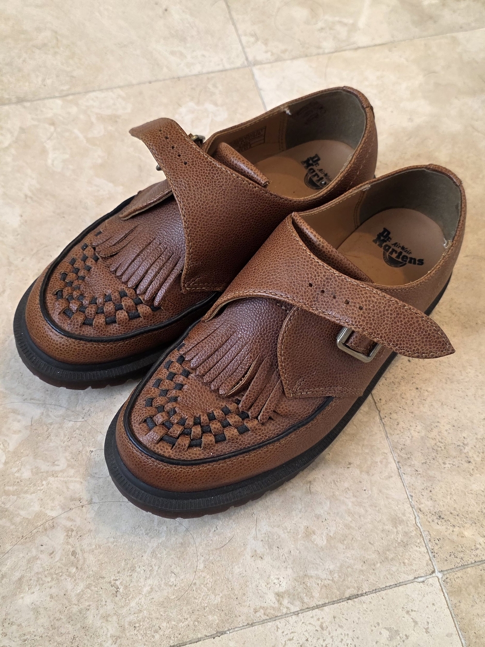 Dr. Martens Monk Strap Tan Brown Kiltie Strap Shoes